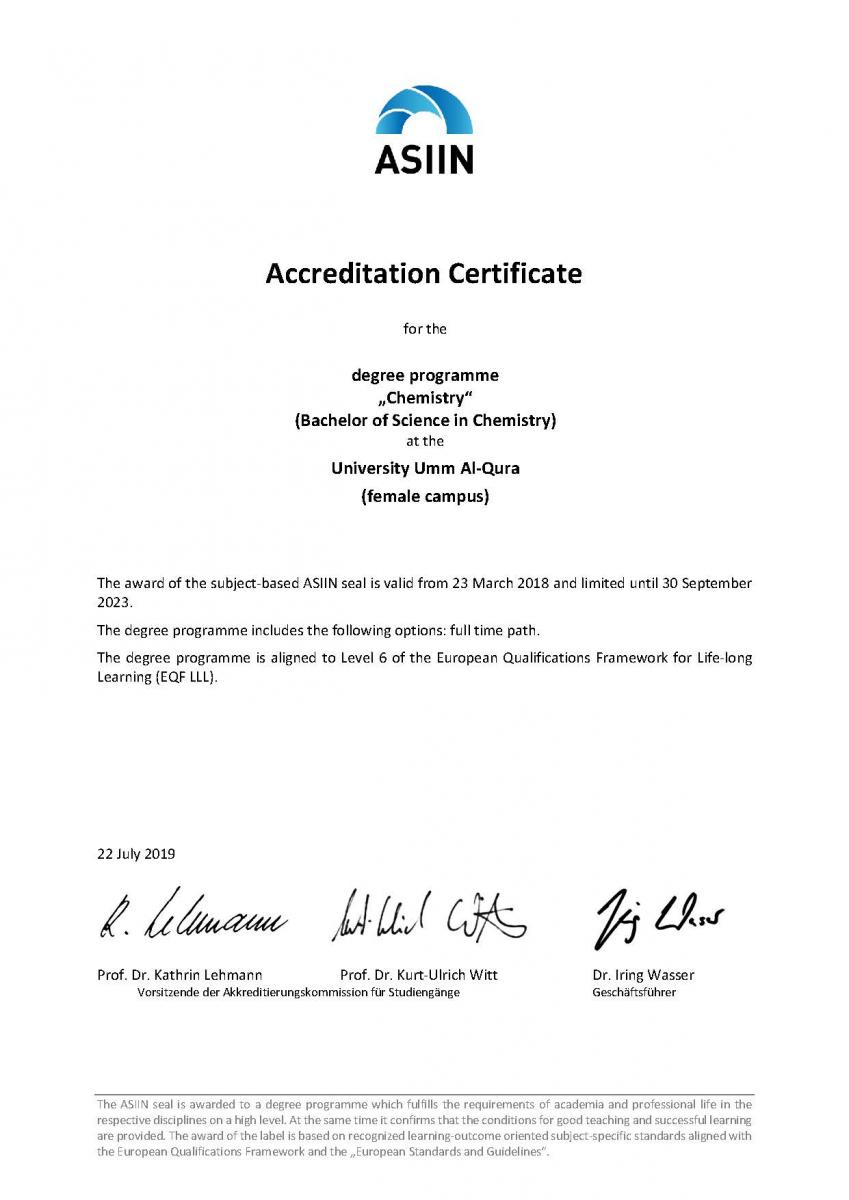 Accreditation Certificate - Female Section -- Al-Zahir